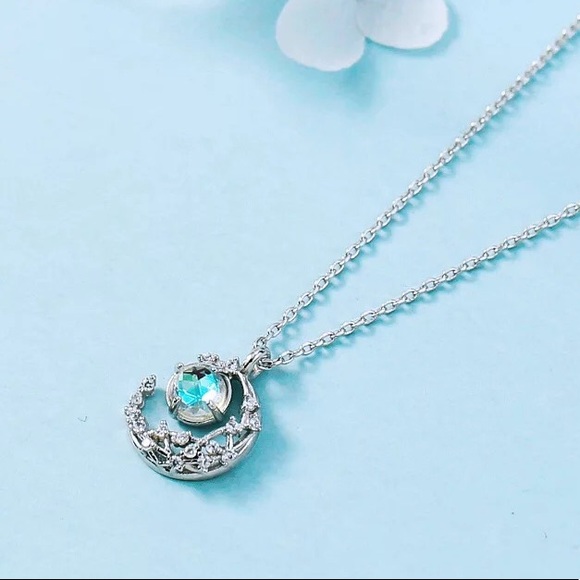 S925 Sterling Sliver Crystal Moon Opal Choker - Picture 4 of 6